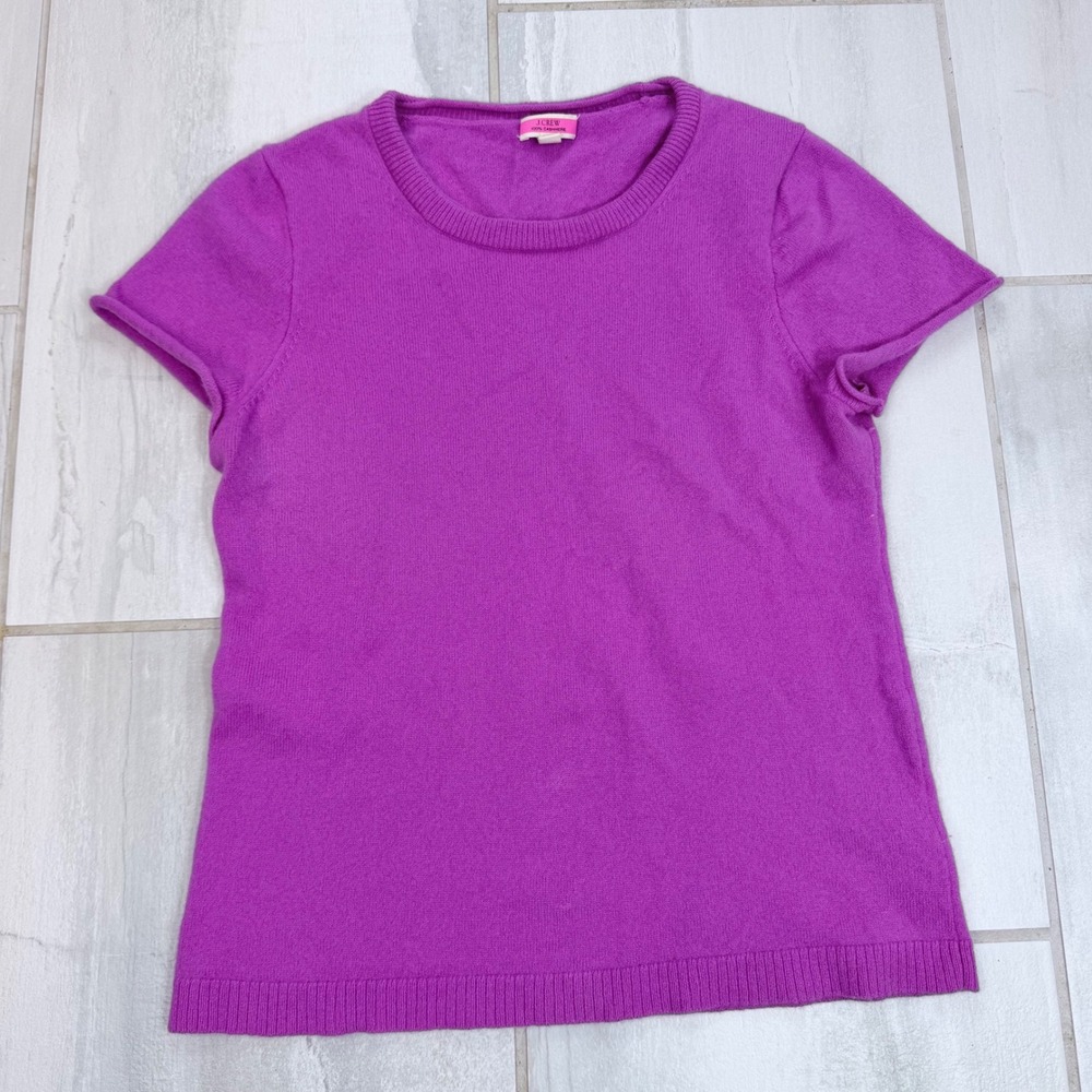 J.Crew Magenta Purple Cashmere Short Sleeve Crewneck Sweater M